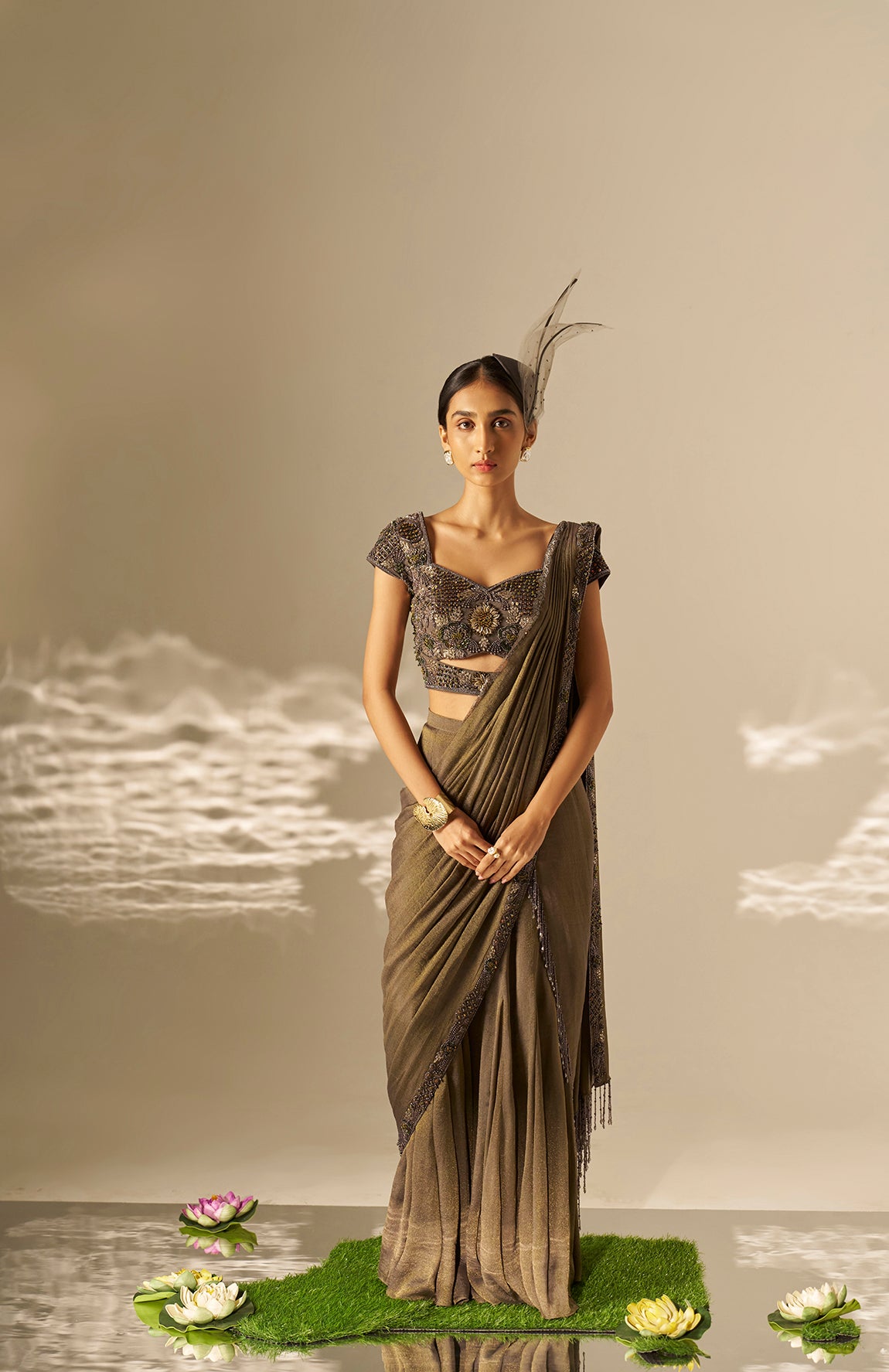 Ishvari- Heavy draped saree set