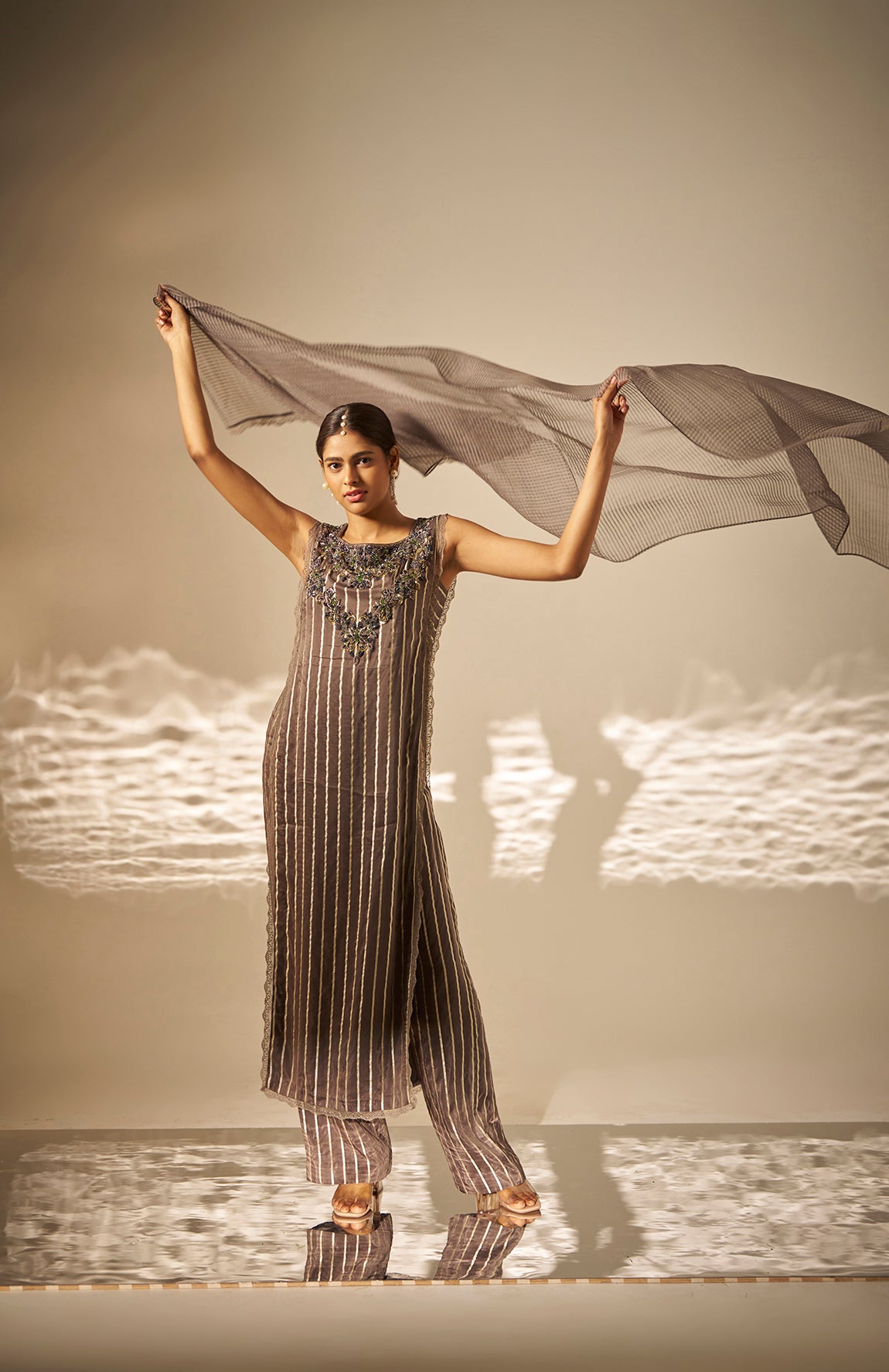 Tejasvini- Striped Embroidered Kurta Set