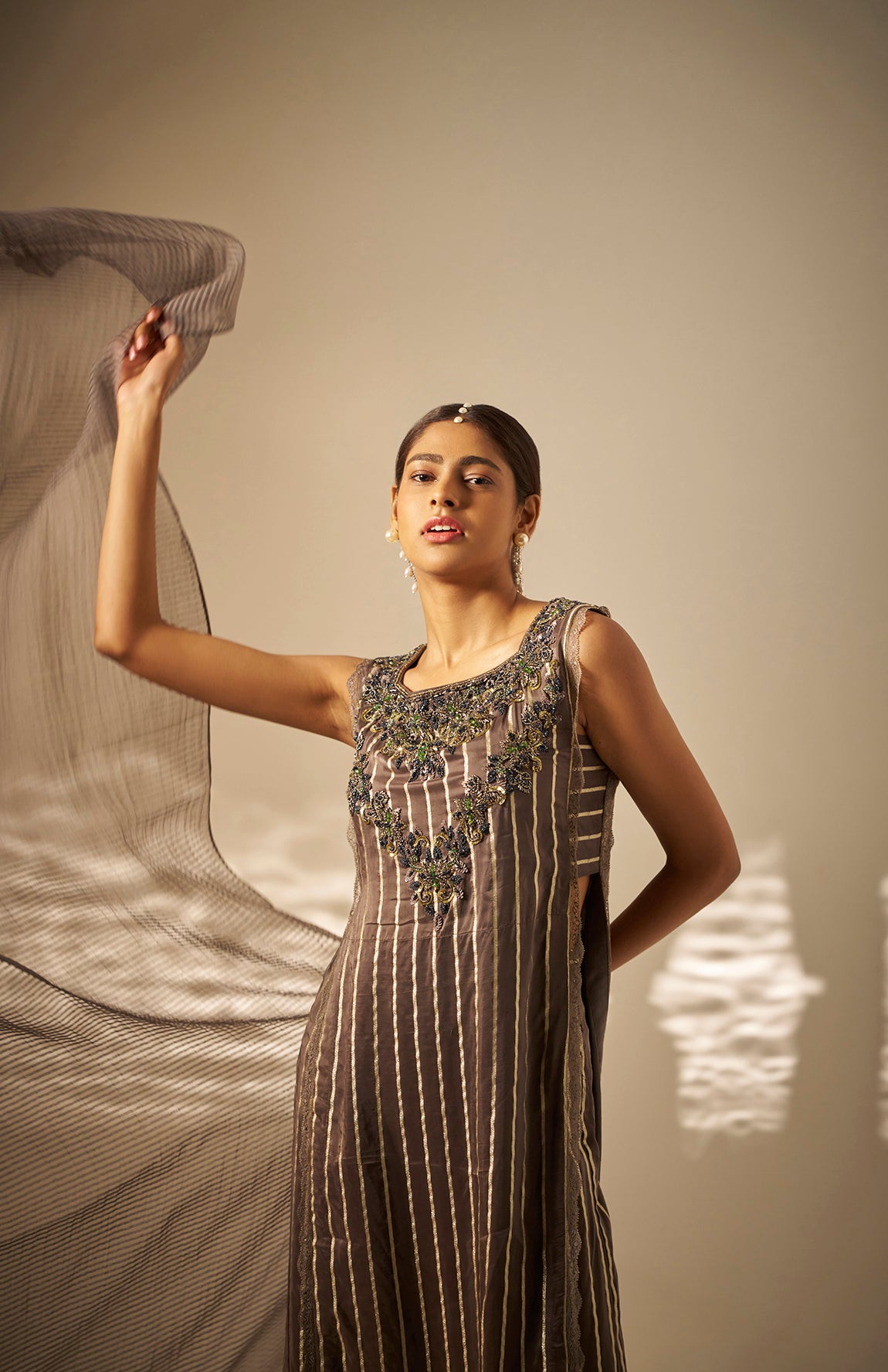 Tejasvini- Striped Embroidered Kurta Set