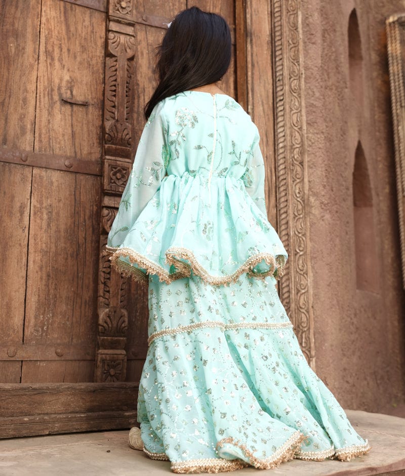 BLUE EMBROIDERY KURTI SHARARA