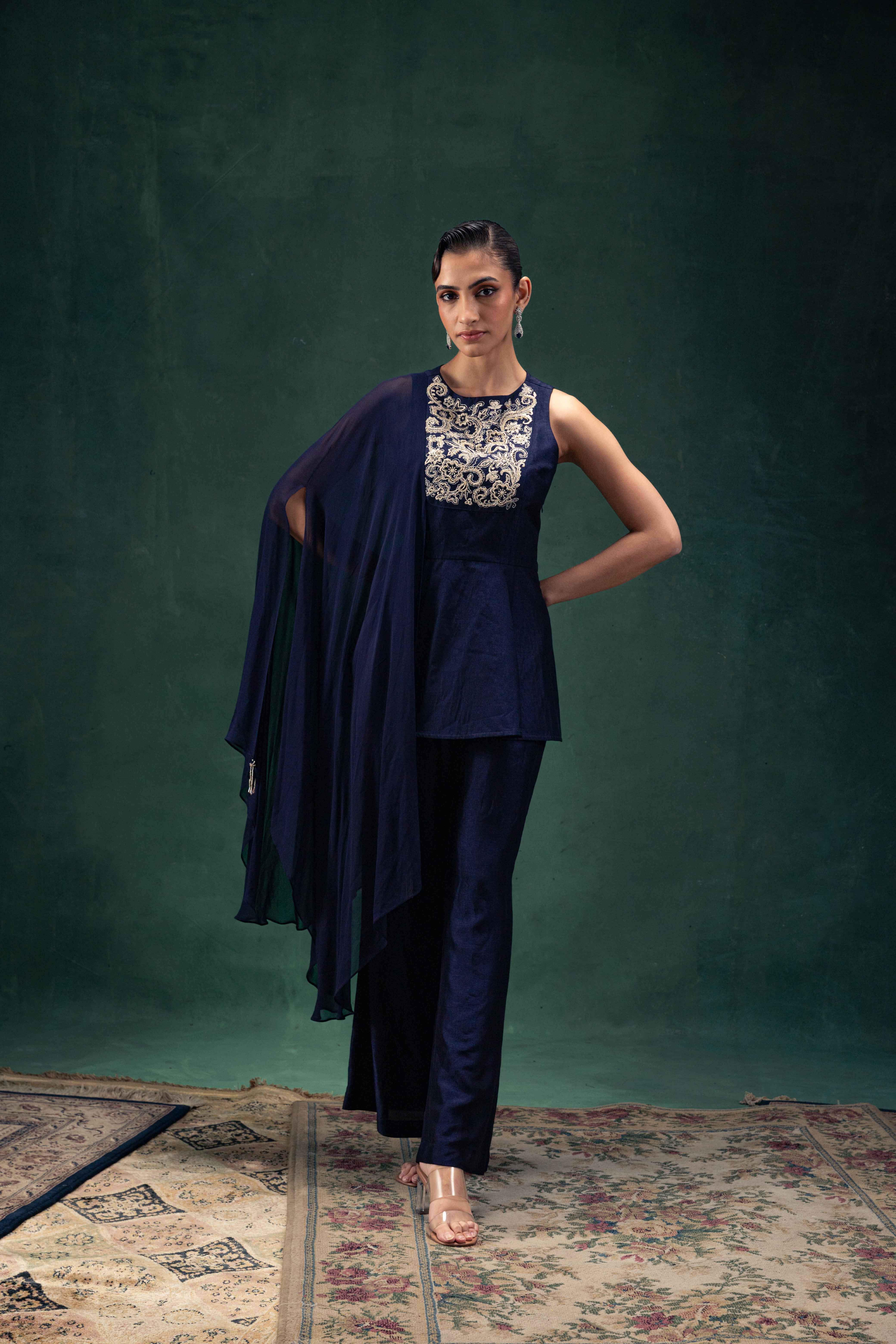 Ishani Peplum Top with Cape and Palazzo Pants
