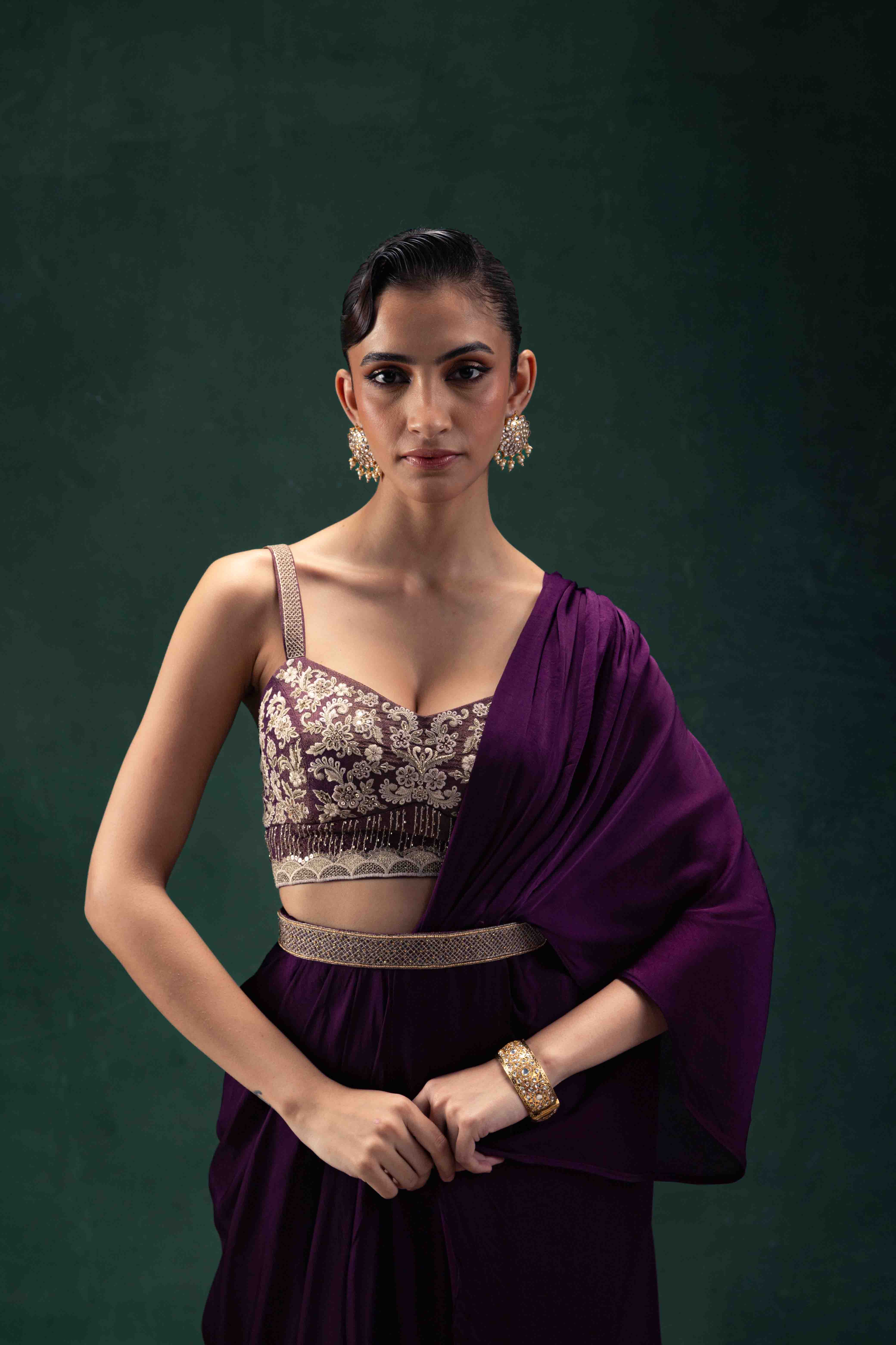 Kiara Draped Sari Set With Belt