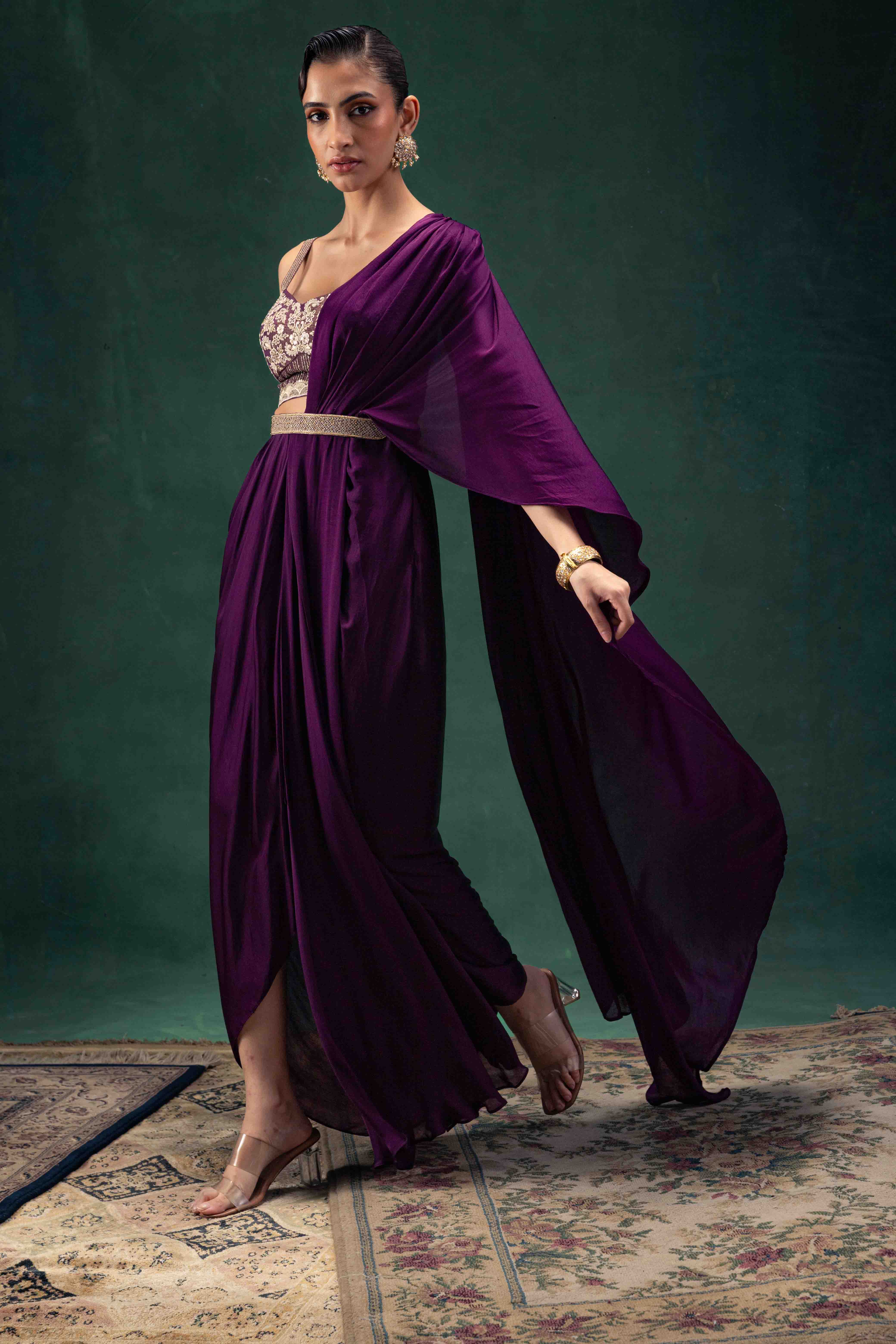 Kiara Draped Sari Set With Belt