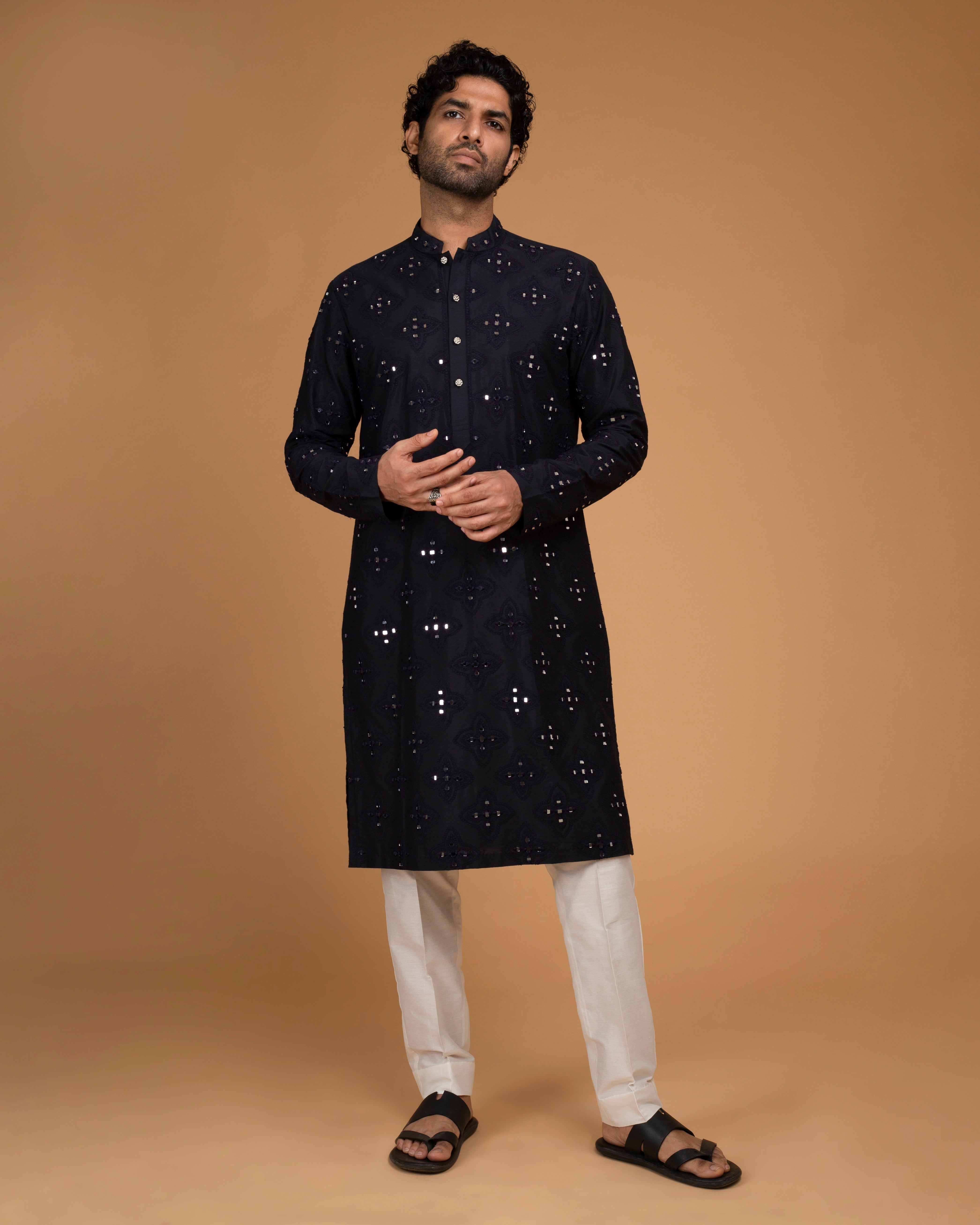 Navy Blue Mirror Kurta With Dori Work