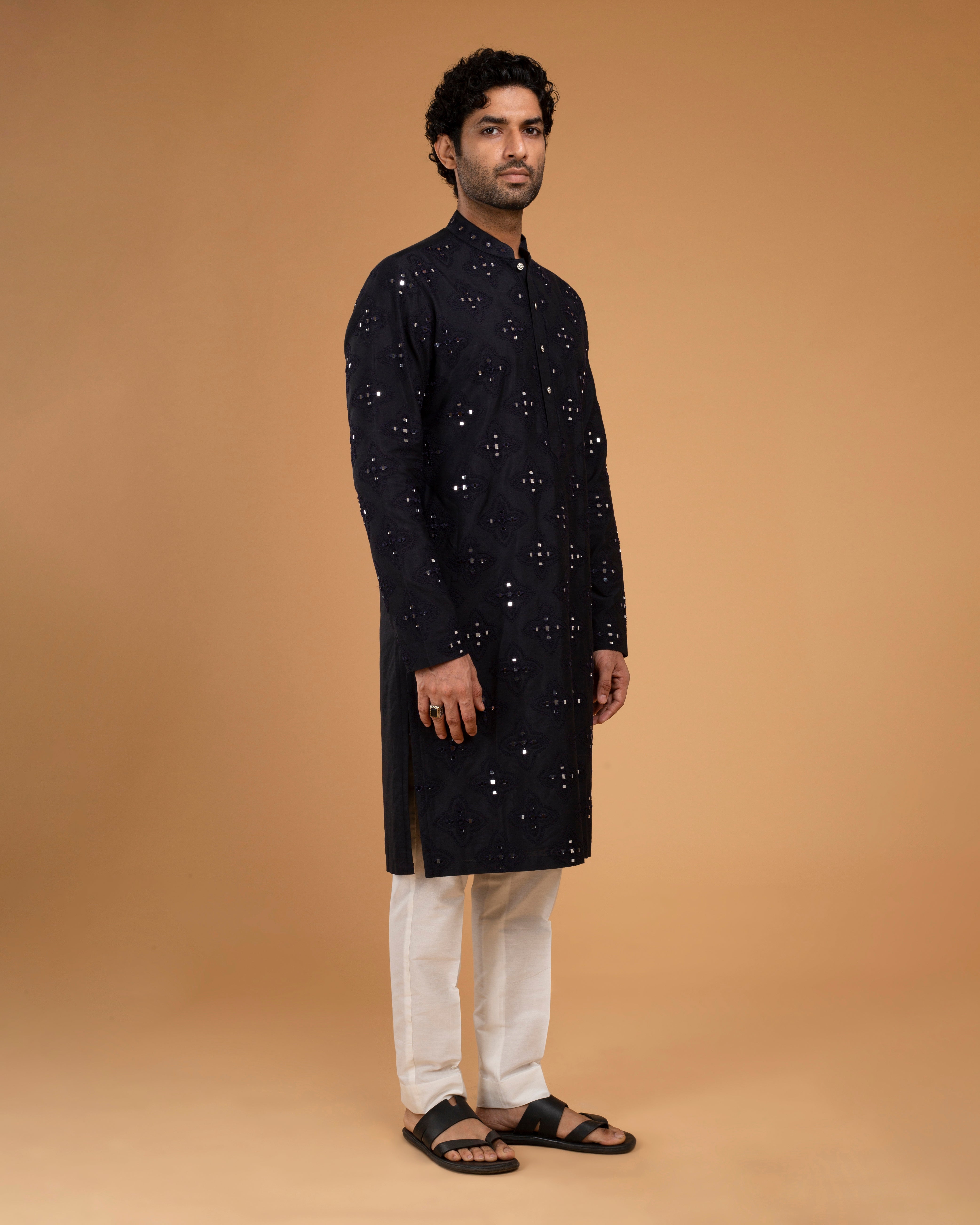 Blackish Blue Mirror Kurta With Dori Work