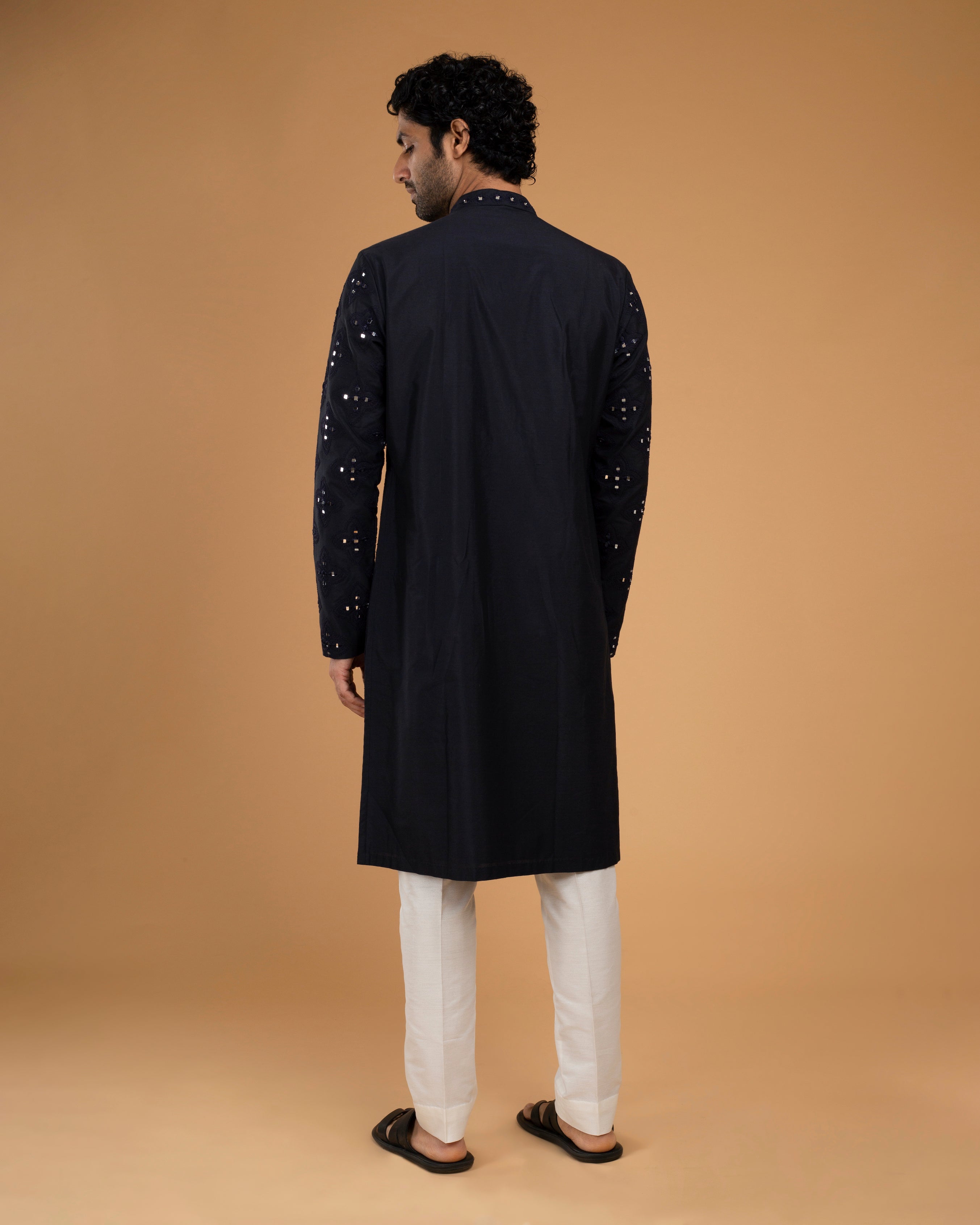 Navy Blue Mirror Kurta With Dori Work
