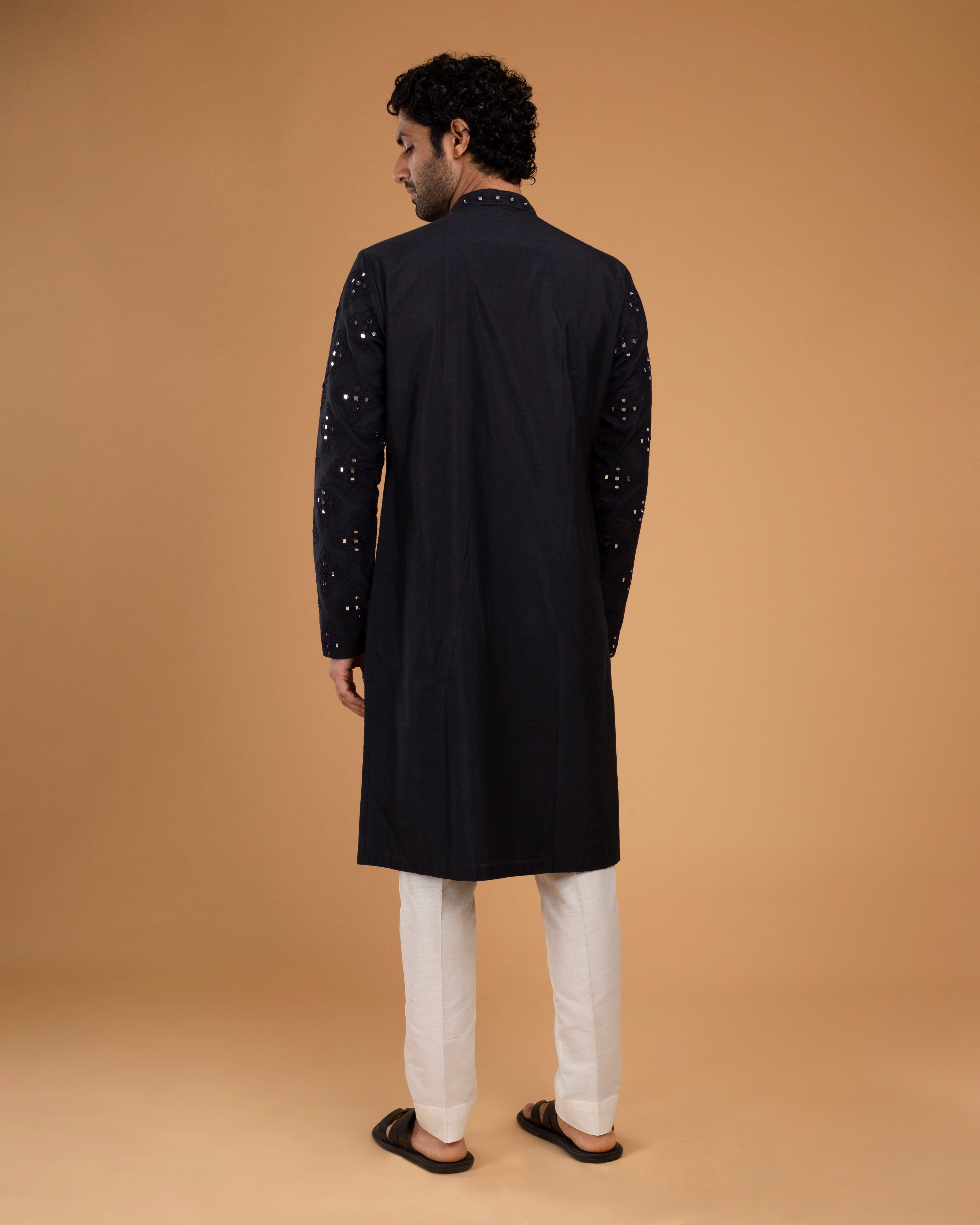 Blackish Blue Mirror Kurta With Dori Work
