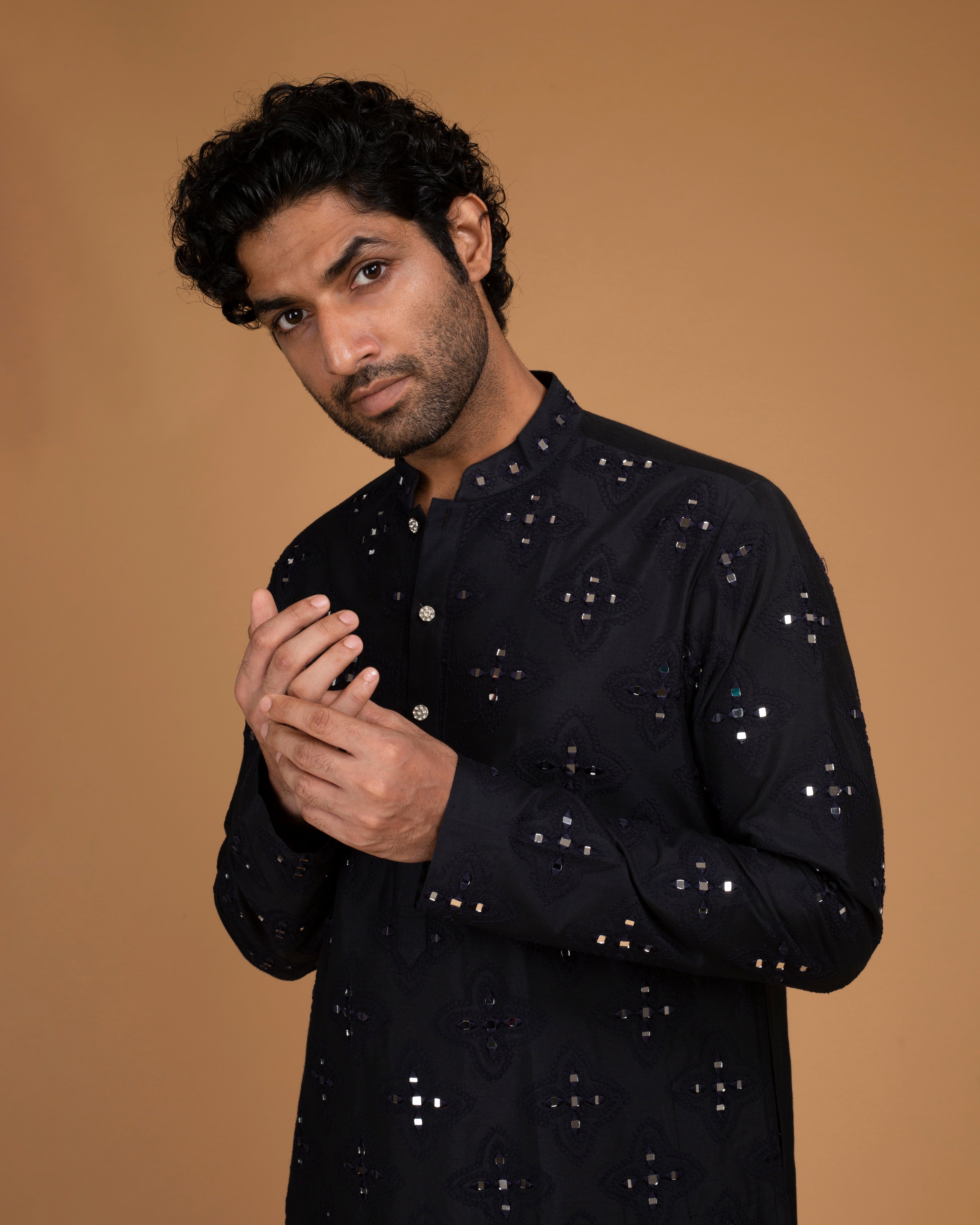 Navy Blue Mirror Kurta With Dori Work