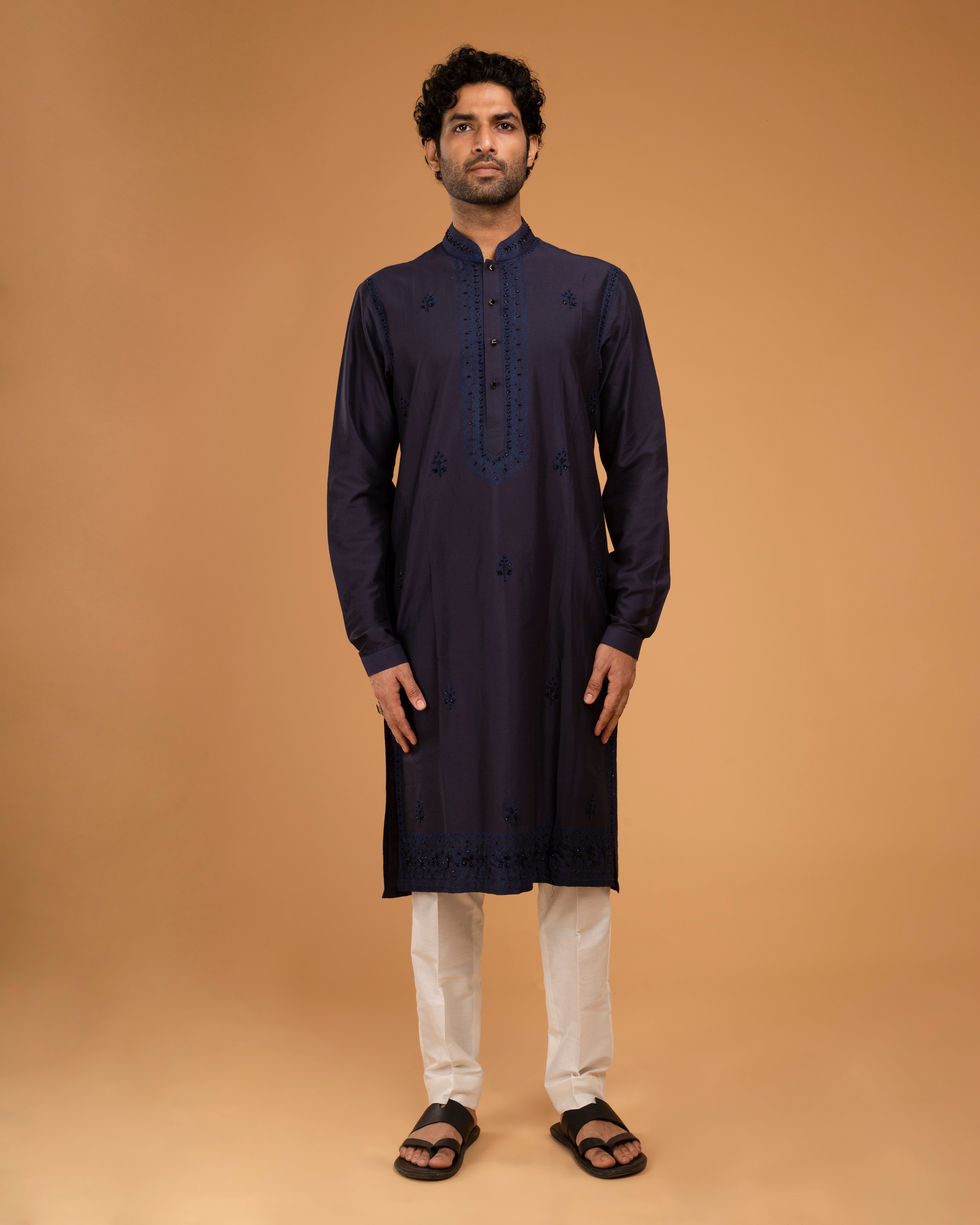 Navy Blue Aari Emb With Katdana Kurta Set
