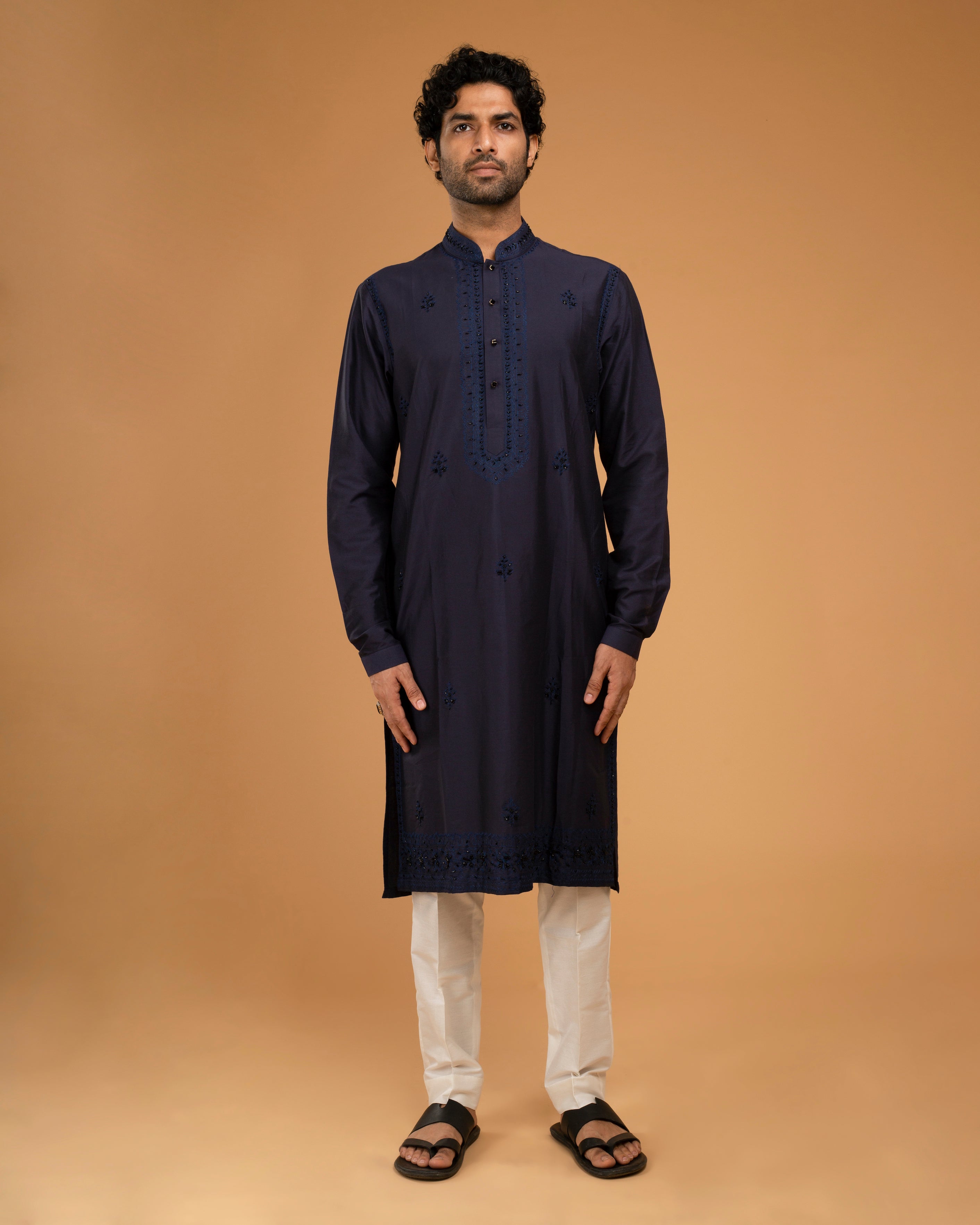 Navy Blue Aari Emb With Katdana Work