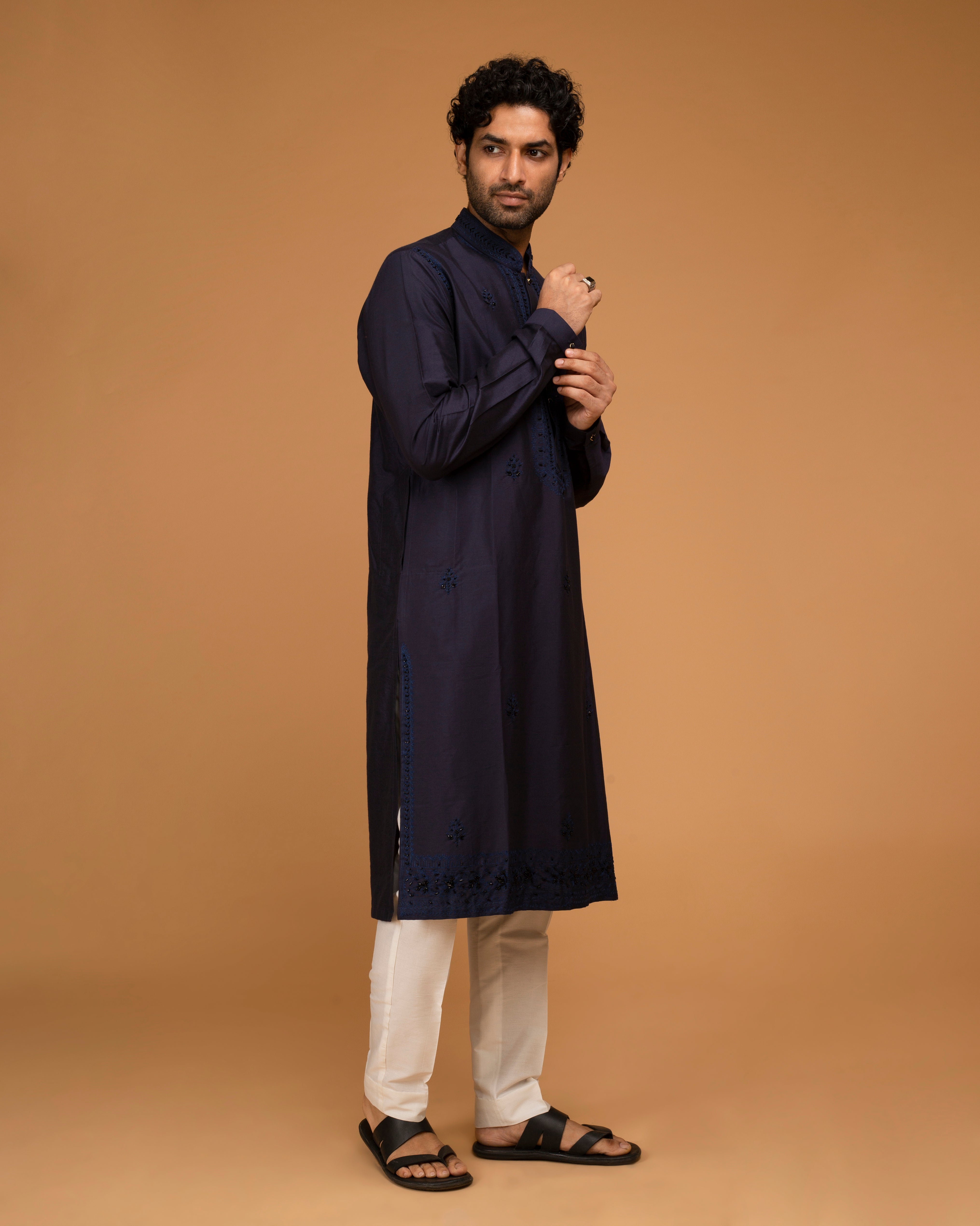 Navy Blue Aari Emb With Katdana Kurta Set