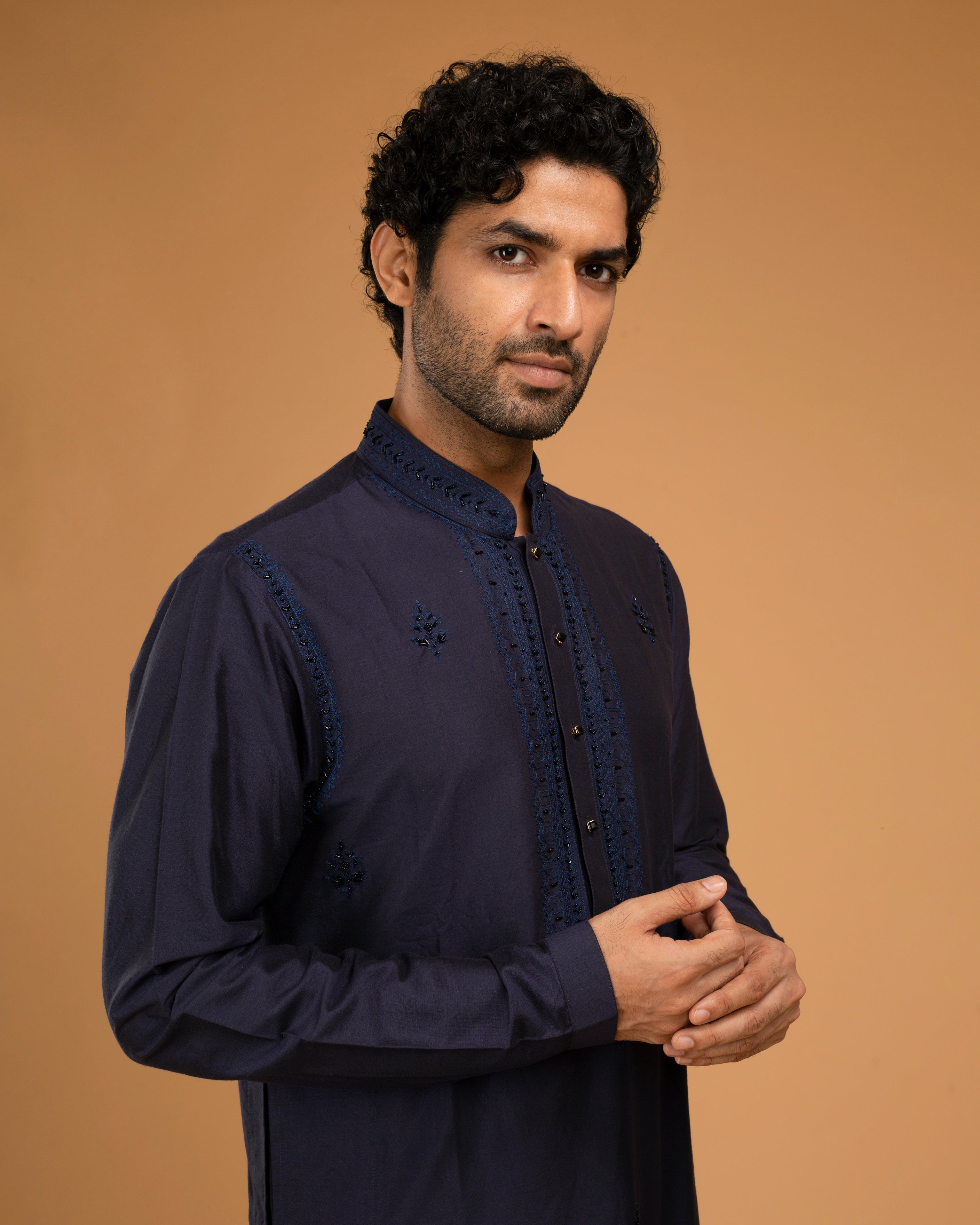 Navy Blue Aari Emb With Katdana Work