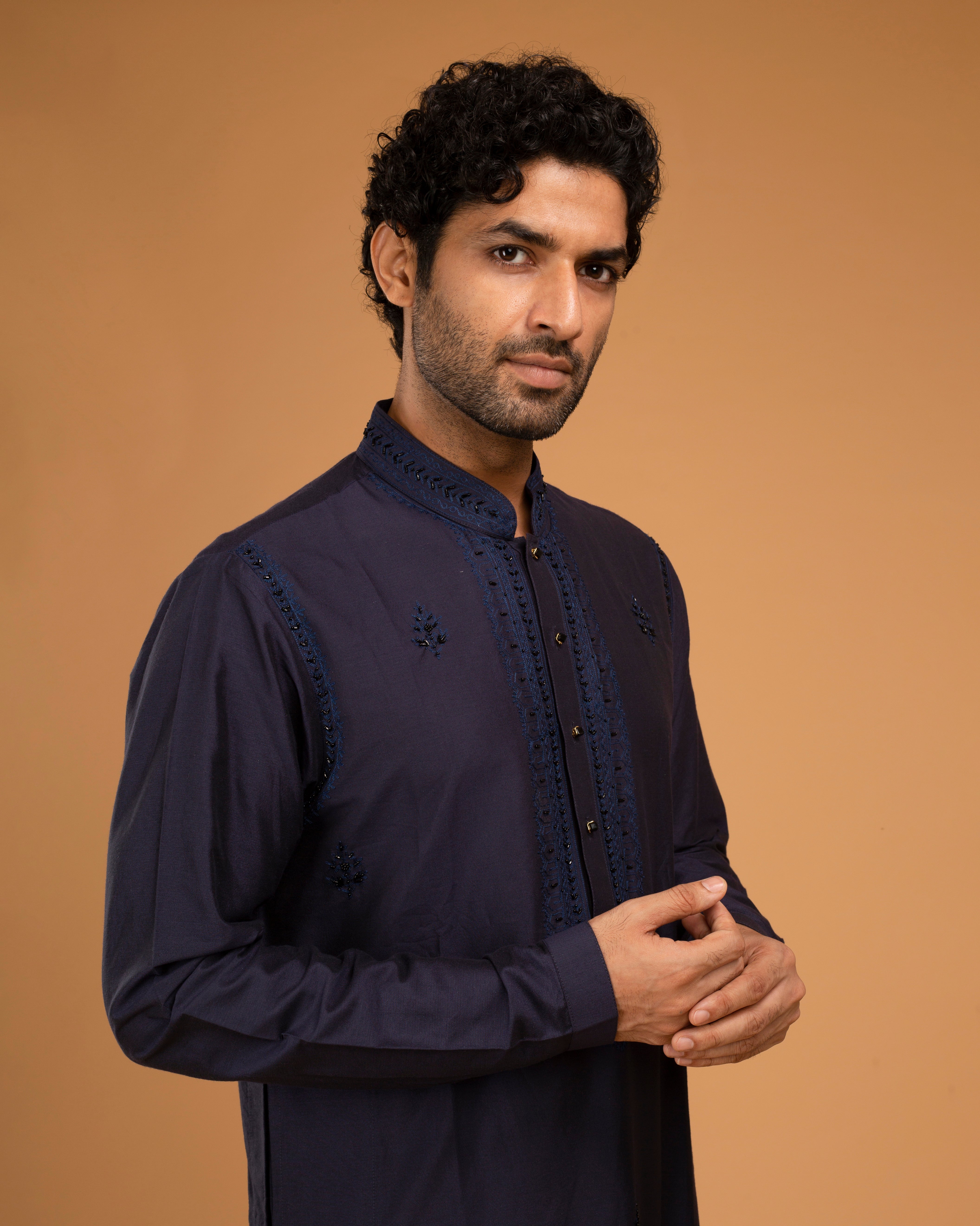 Navy Blue Aari Emb With Katdana Kurta Set