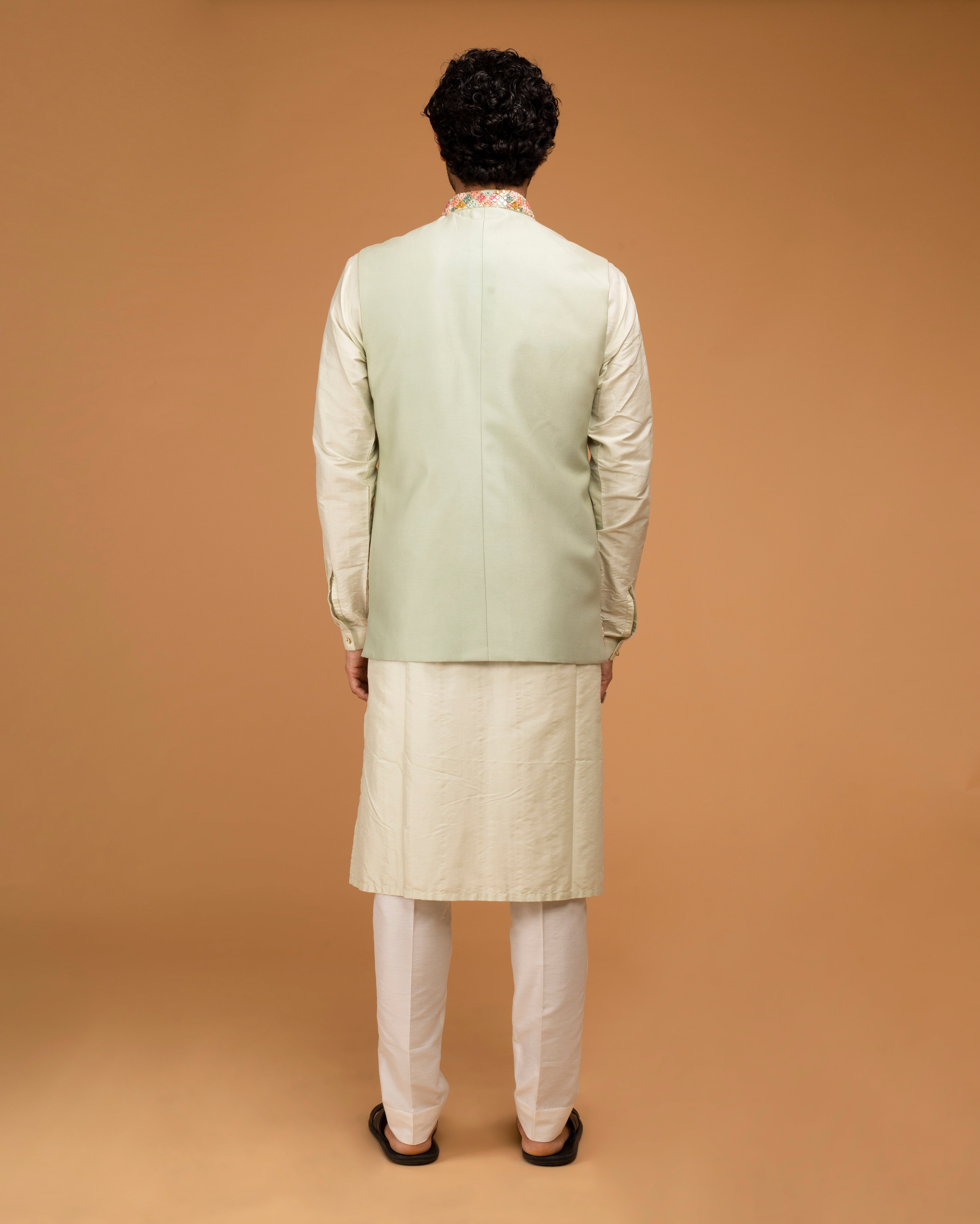Mint Mirror Work Nehru Jacket Set