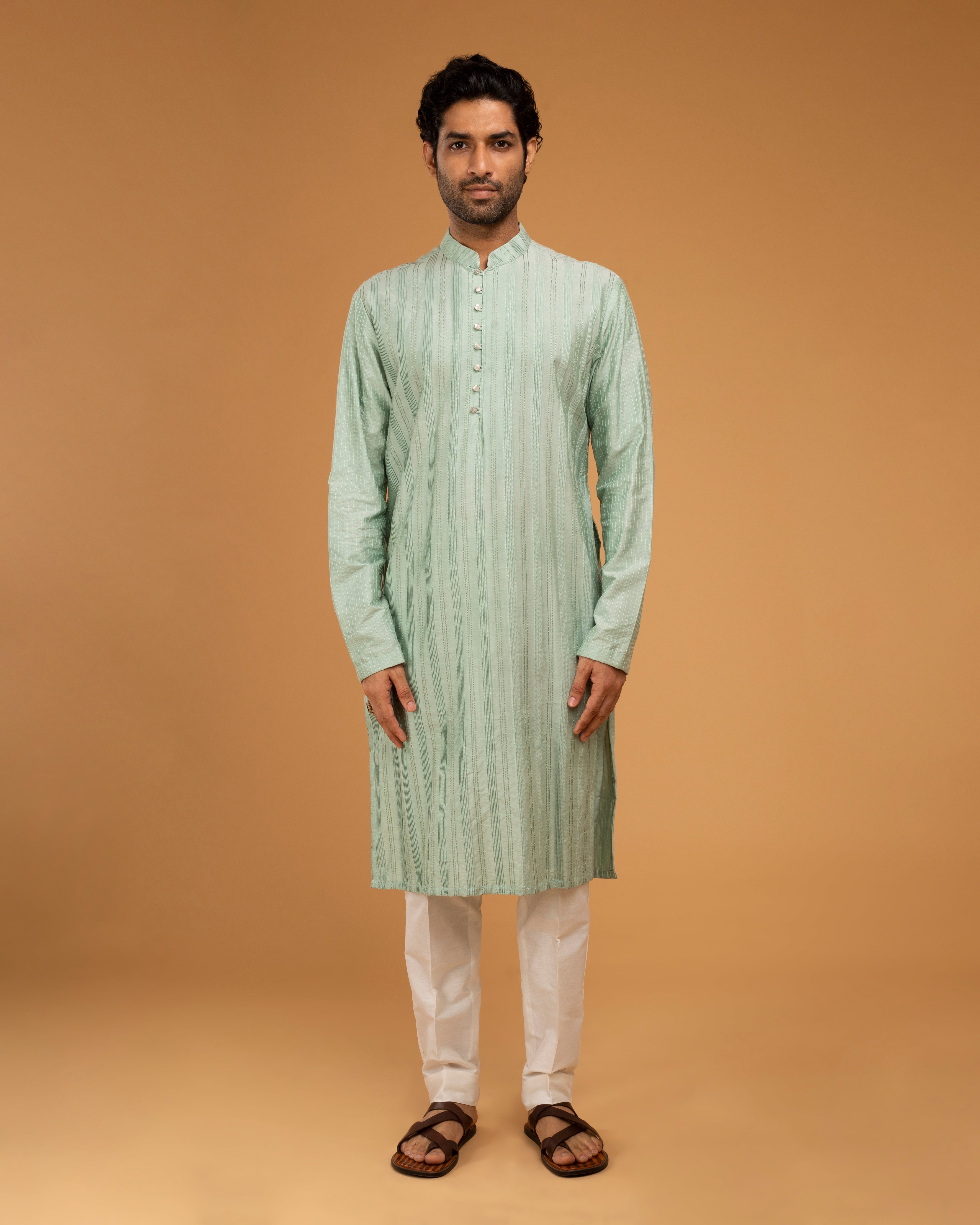 Dark Mint Kurta With Pintux Work
