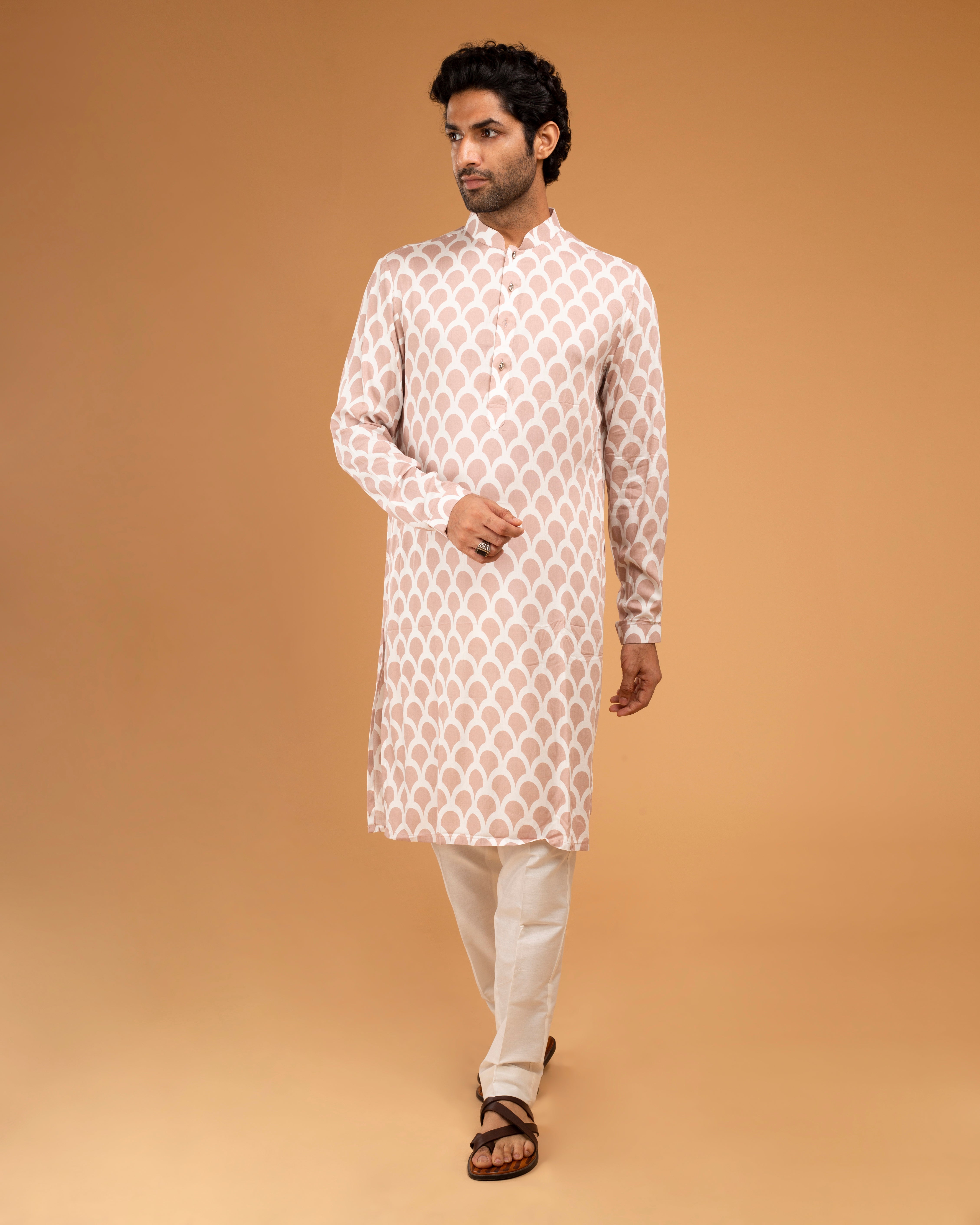 Peach Cotton Printed Kurta Set
