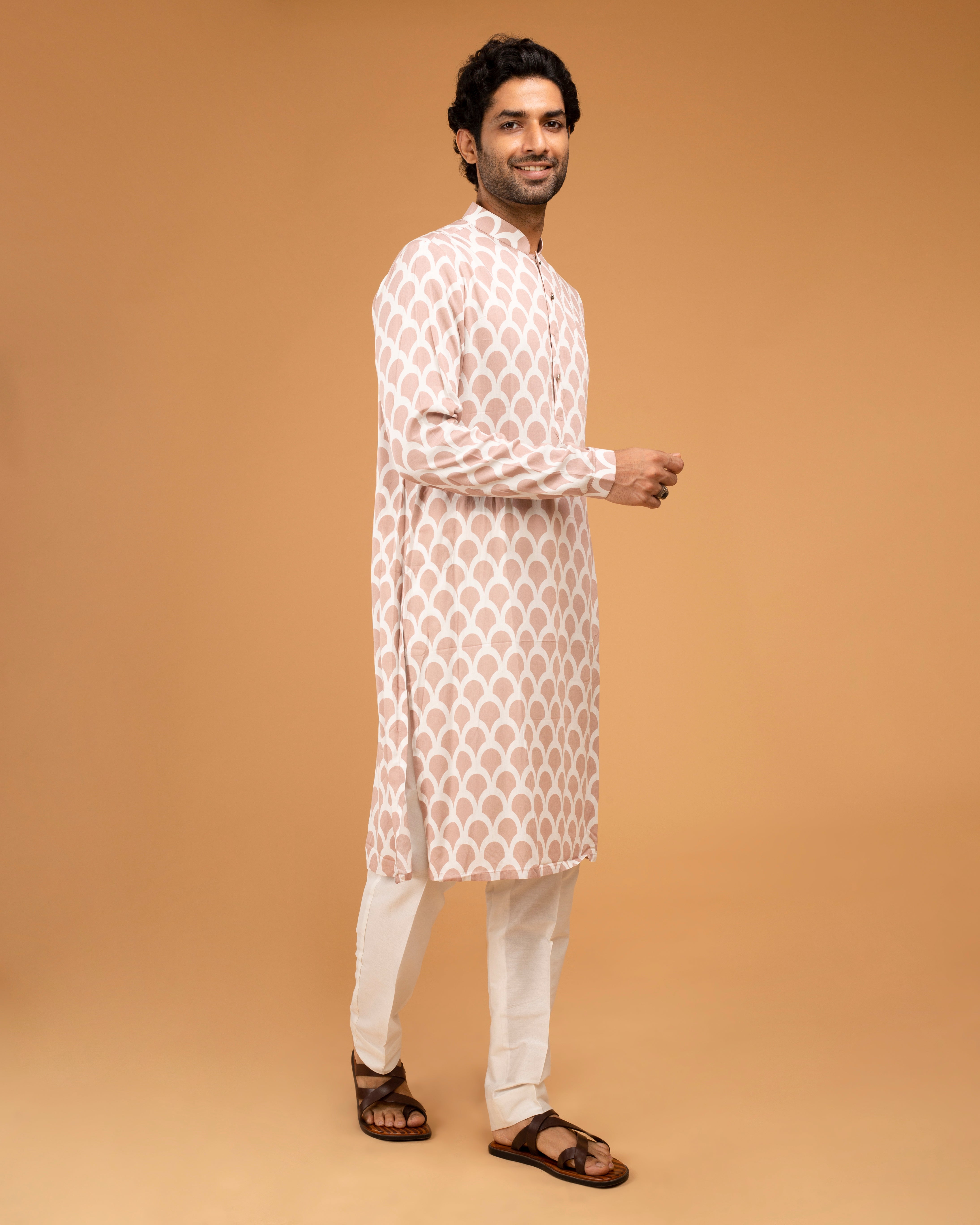 Peach Cotton Printed Kurta Set