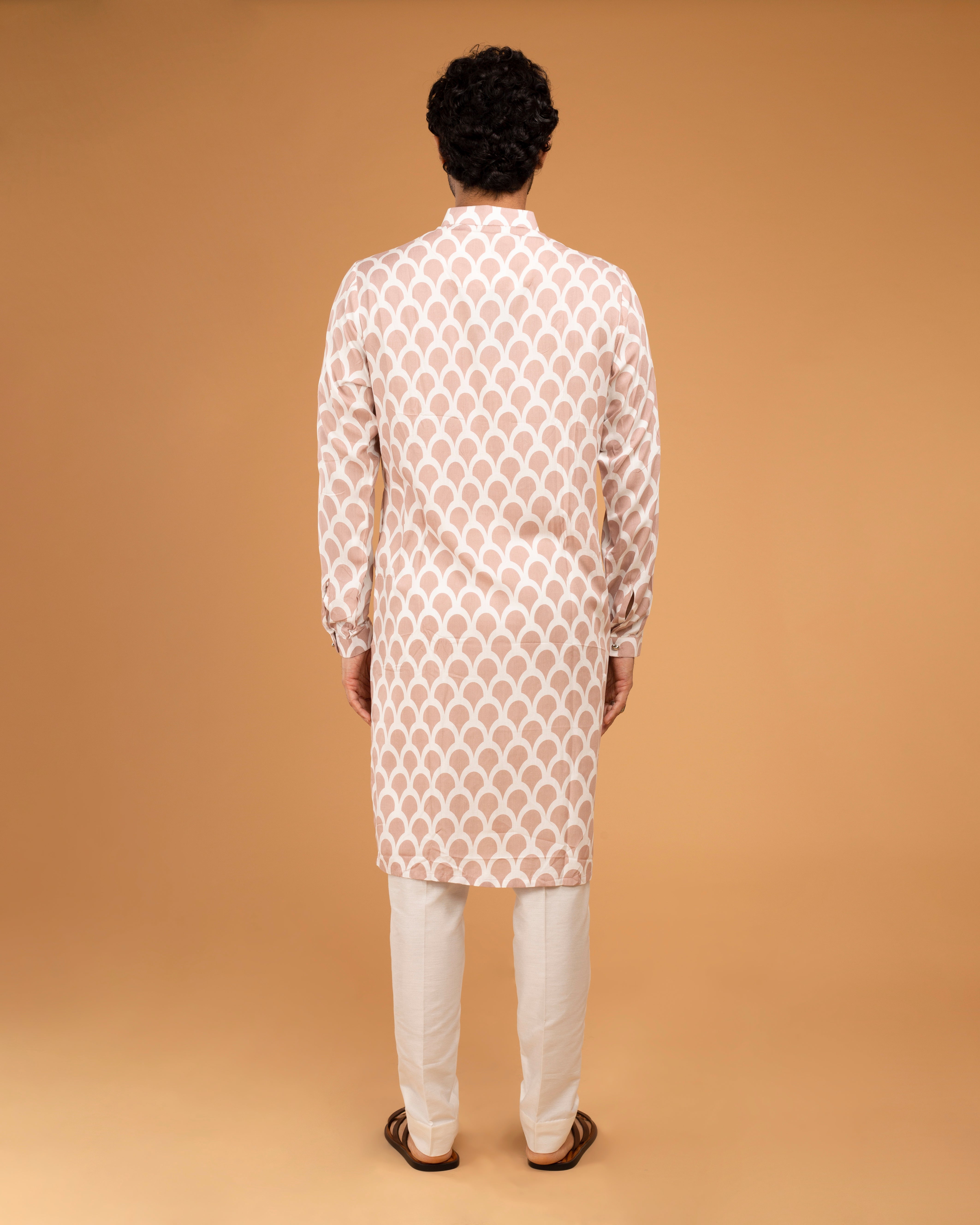 Peach Cotton Printed Kurta Set