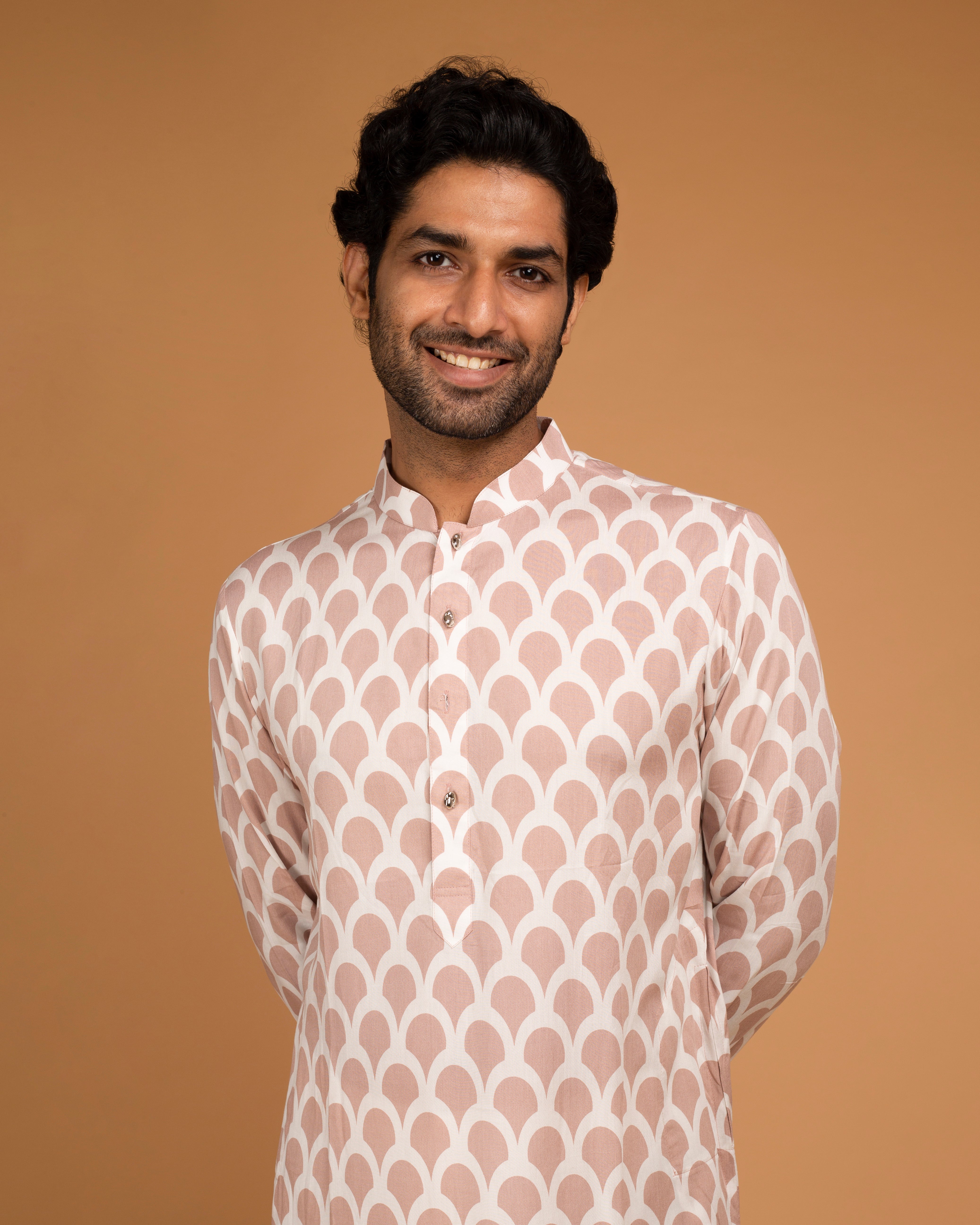 Peach Cotton Printed Kurta Set