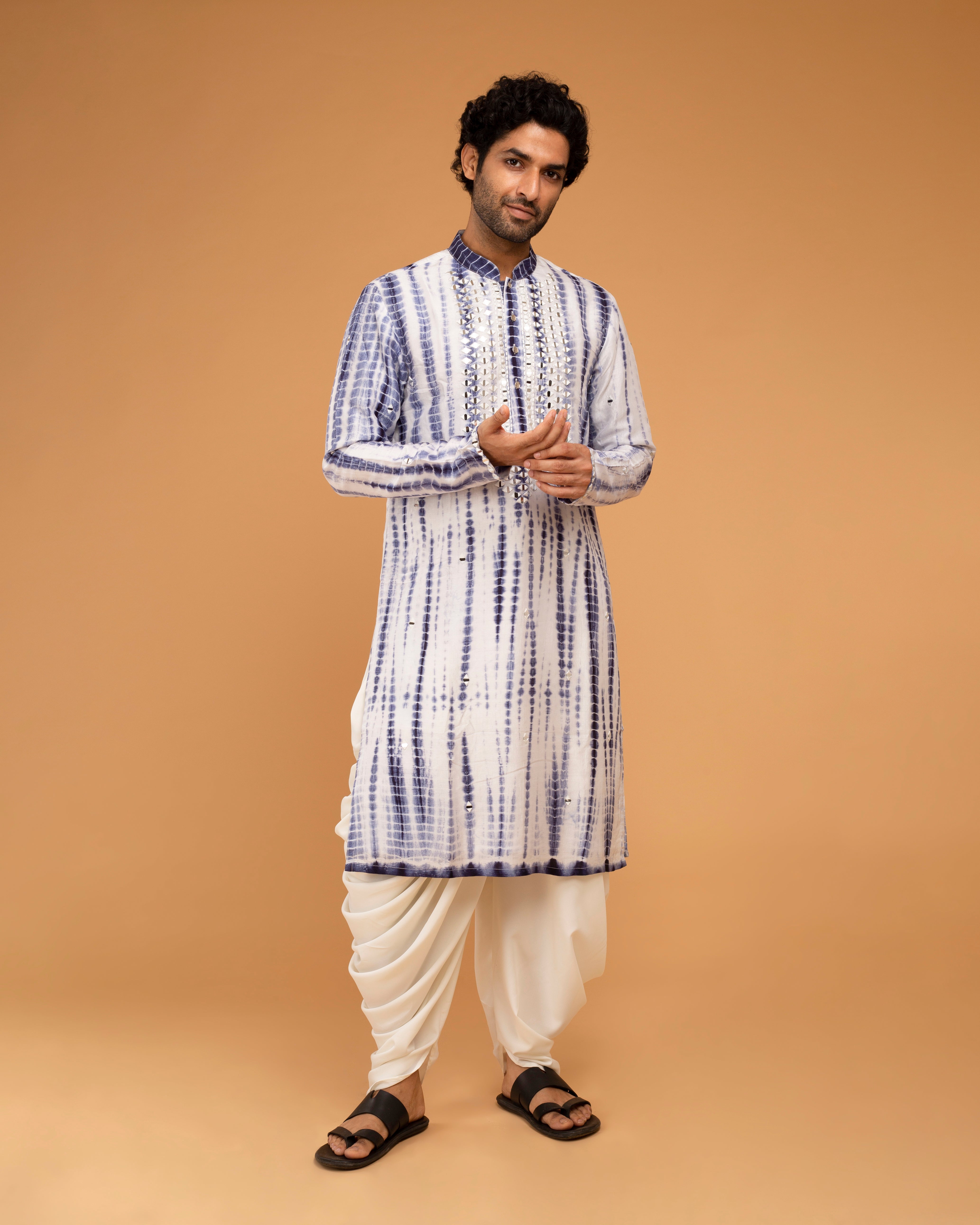 Navy Blue Mirror Kurta Set With Dori Work Ojis