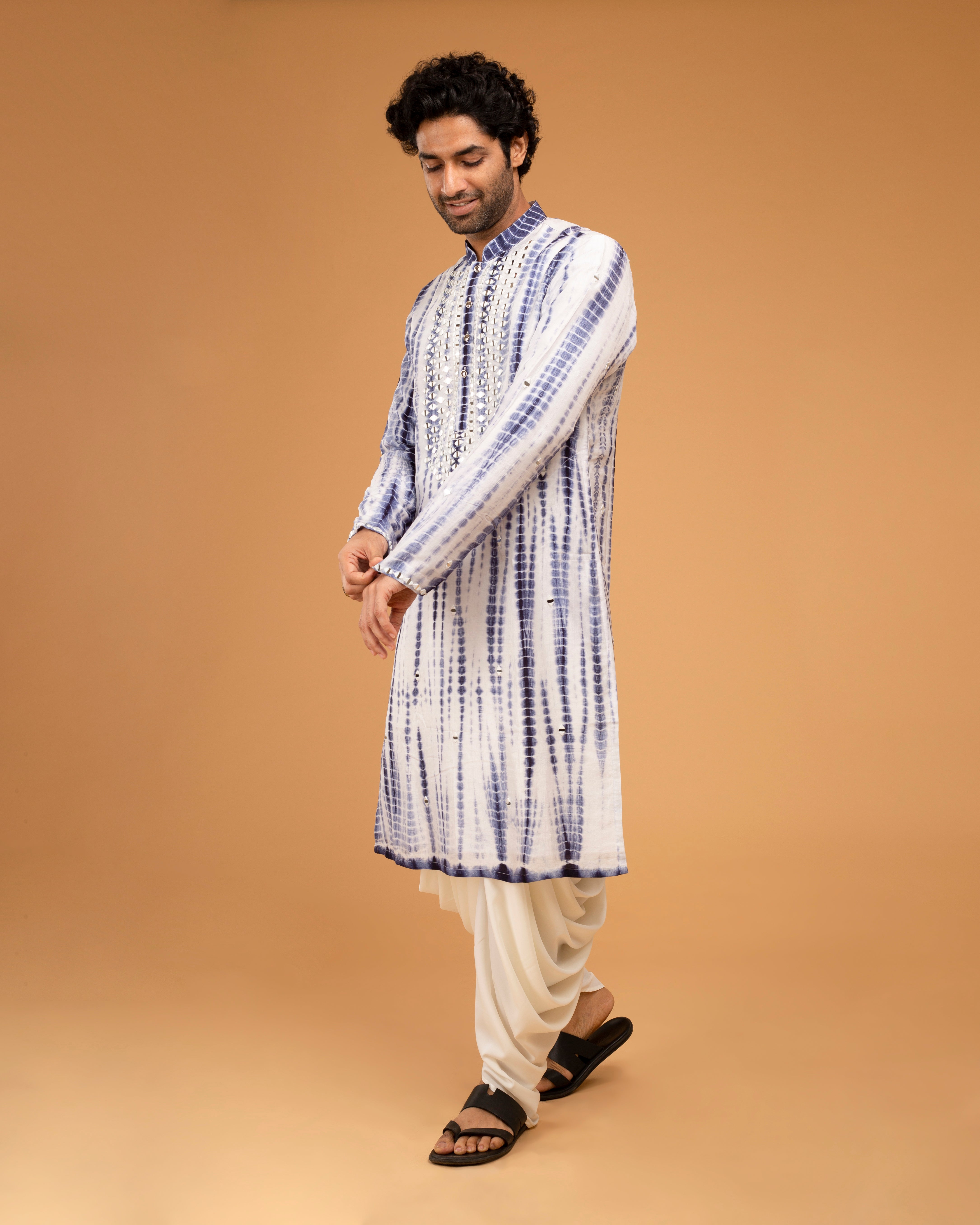 Navy Blue Mirror Kurta Set With Dori Work Ojis