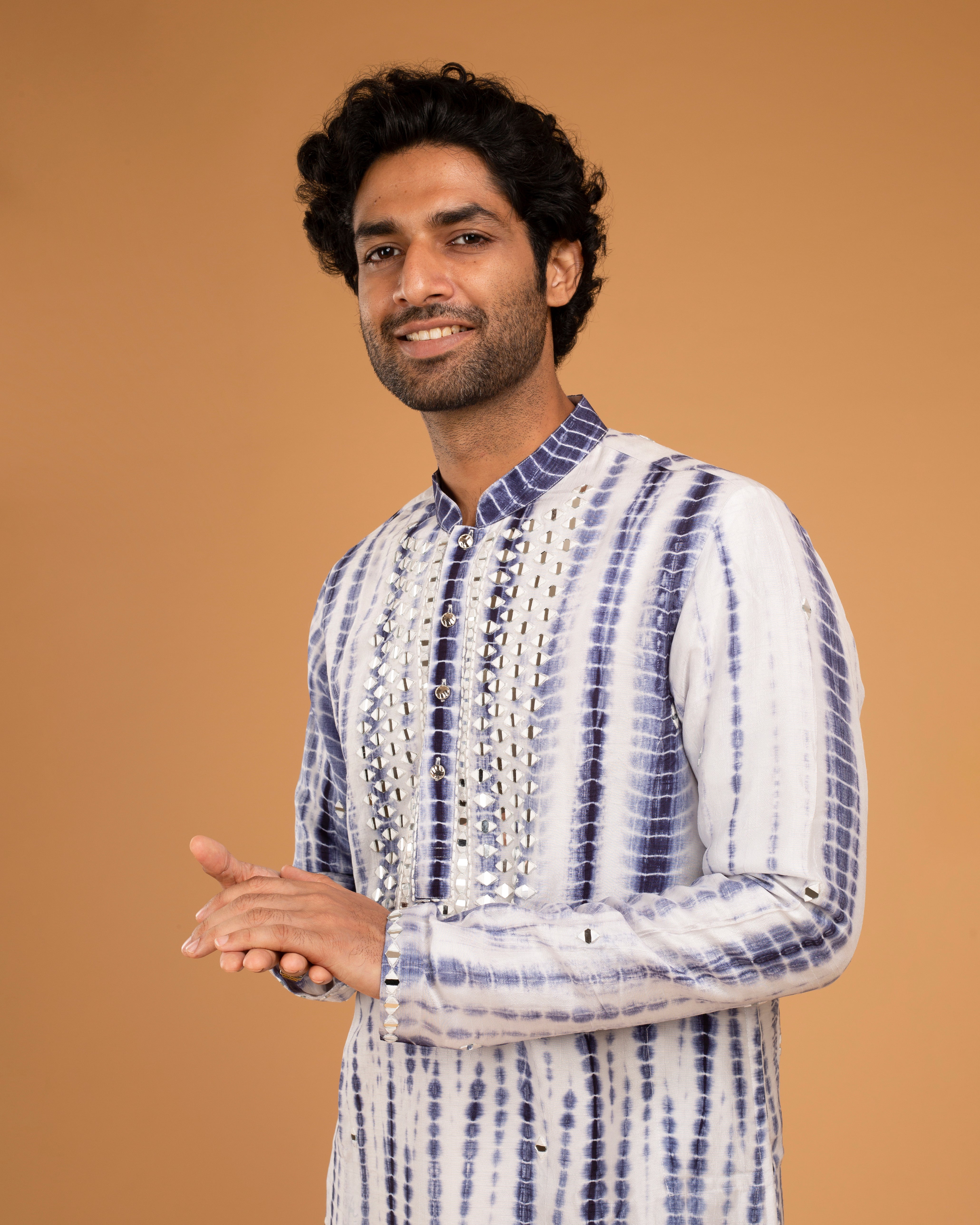 Navy Blue Mirror Kurta Set With Dori Work Ojis