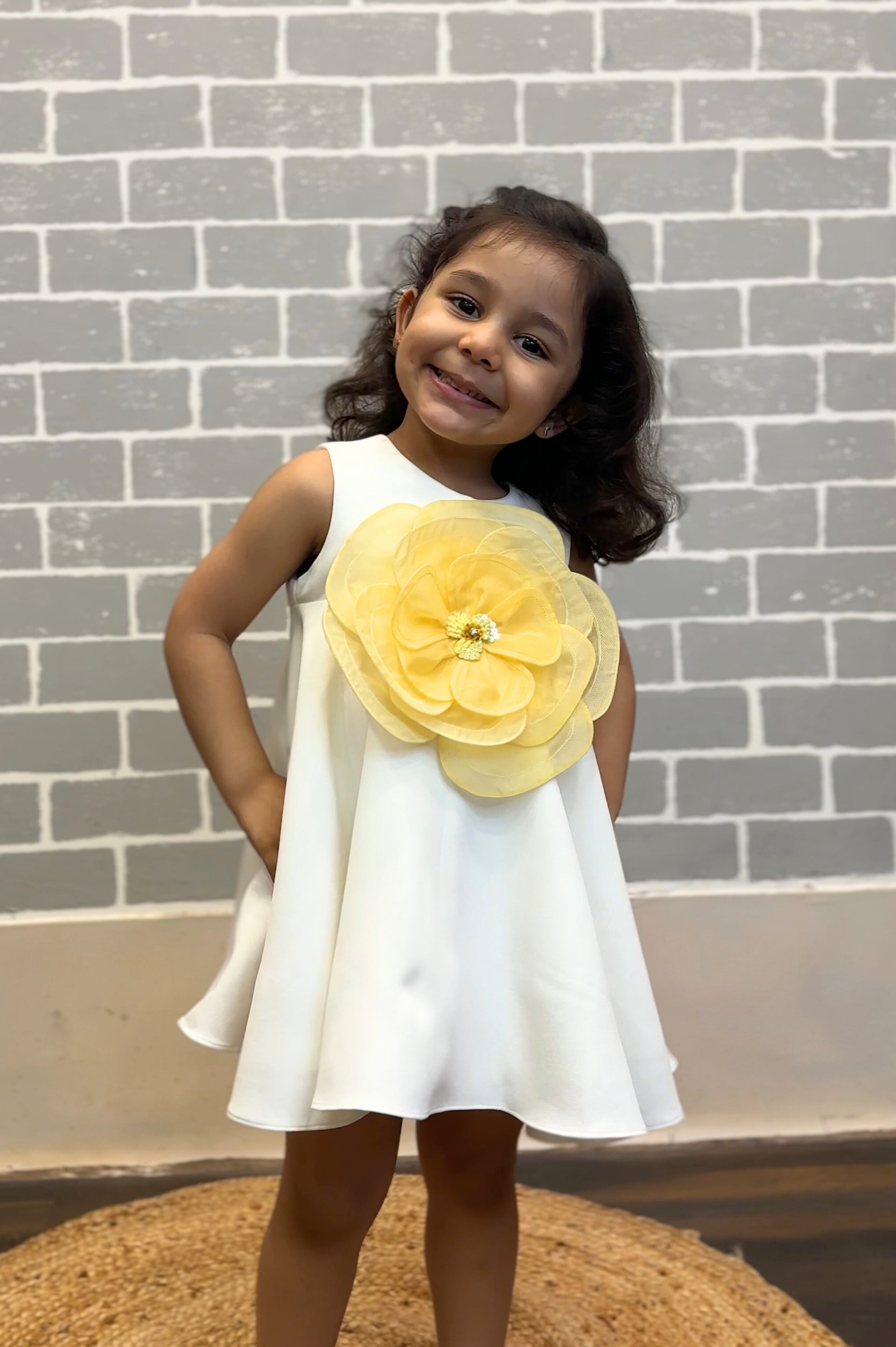 White Dress with
Yellow Organza Flower