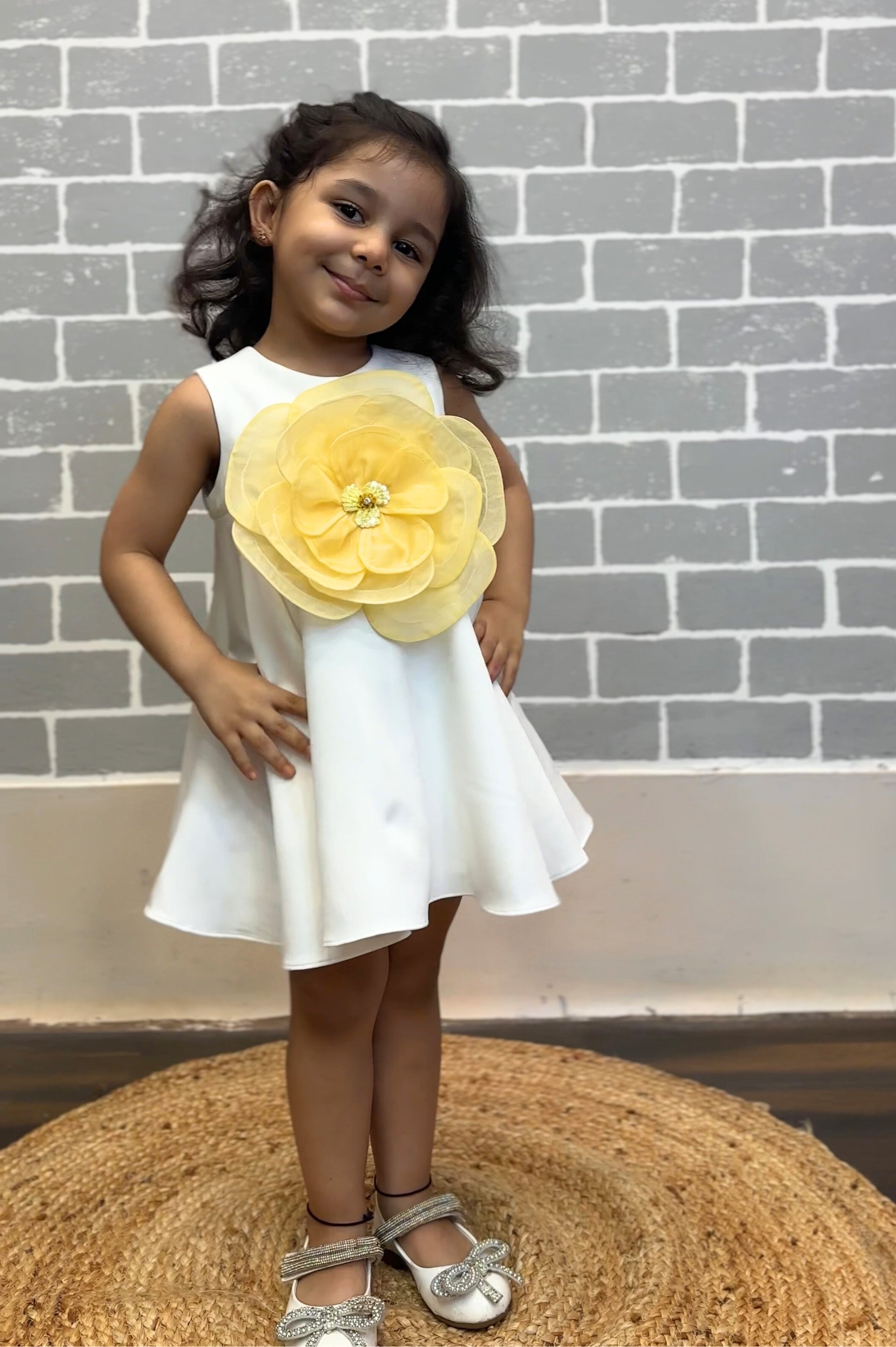 White Dress with
Yellow Organza Flower